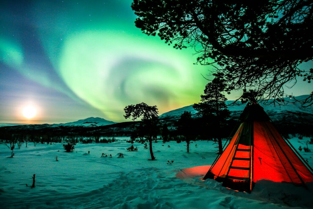 Hot tent camping in winter season